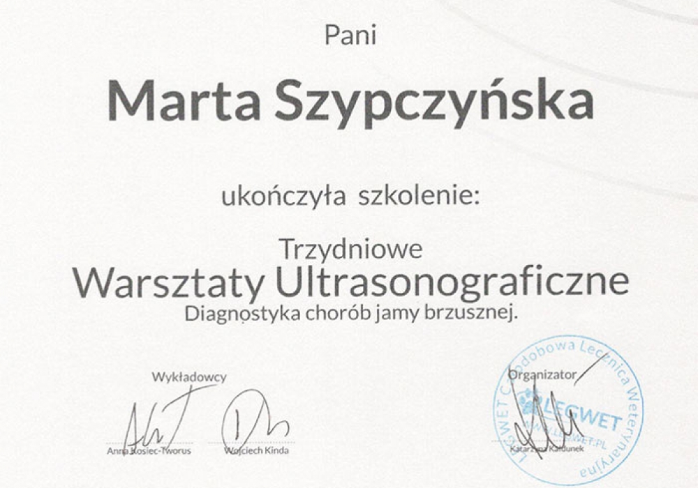 Gabinet Weterynaryjny - Certyfikaty