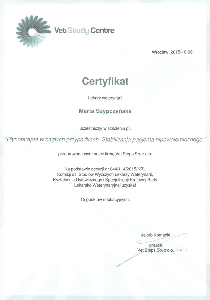 Gabinet Weterynaryjny - Certyfikaty